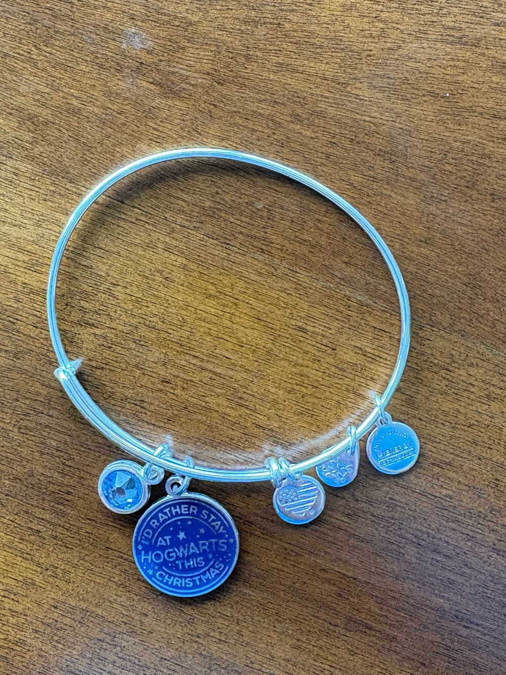 Silver Hogwarts Charm Bangle Bracelet - Blue Enamel Accent